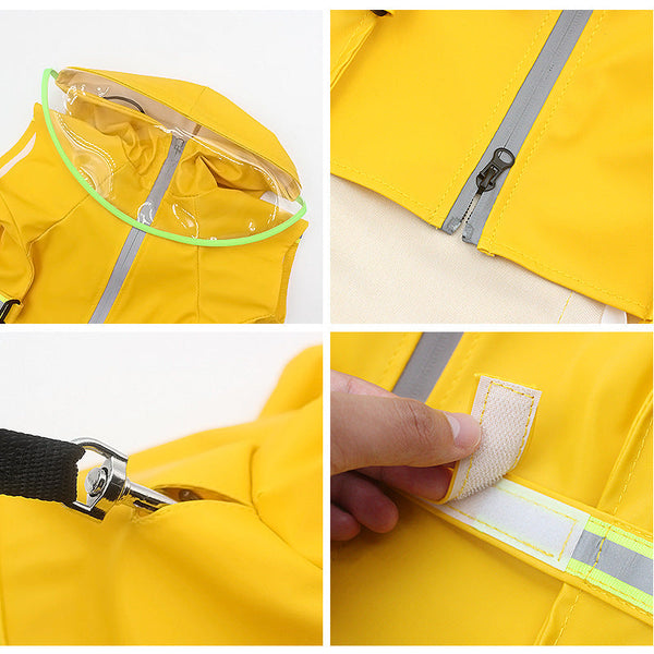 HKM-2229821 Hooded Windproof and Reflective Raincoat for Pets - Casual Style in Yellow, Blue, Pink, and Orange
