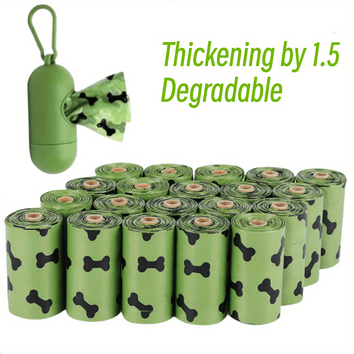 HKM-2230717 Biodegradable Dog Waste Bags with Dispenser - Thick and Leak-Proof Poop Bags for Pet Clean-Up, 15 Count Per Roll