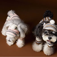 HKM-2230845 Striped Acrylic Fur Ball Hat for Dogs - Pink and Coffee, Sizes Small to Large
