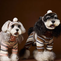 HKM-2230845 Striped Acrylic Fur Ball Hat for Dogs - Pink and Coffee, Sizes Small to Large