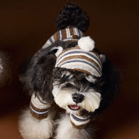 HKM-2230845 Striped Acrylic Fur Ball Hat for Dogs - Pink and Coffee, Sizes Small to Large