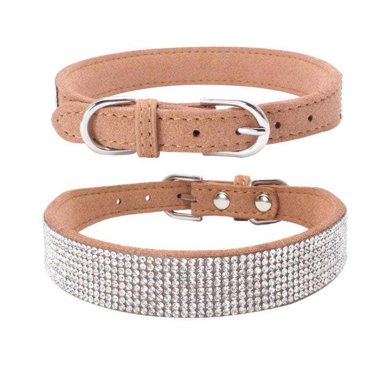 HKM-2231229 Rhinestone Studded Microfiber Dog Collar - Adjustable & Durable Pet Accessory