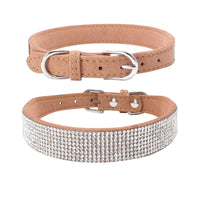 HKM-2231229 Rhinestone Studded Microfiber Dog Collar - Adjustable & Durable Pet Accessory