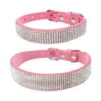 HKM-2231229 Rhinestone Studded Microfiber Dog Collar - Adjustable & Durable Pet Accessory