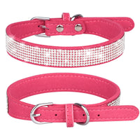 HKM-2231229 Rhinestone Studded Microfiber Dog Collar - Adjustable & Durable Pet Accessory