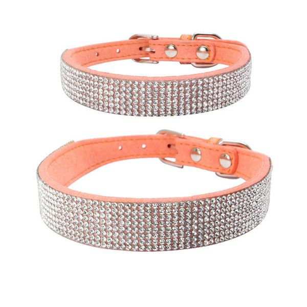HKM-2231229 Rhinestone Studded Microfiber Dog Collar - Adjustable & Durable Pet Accessory