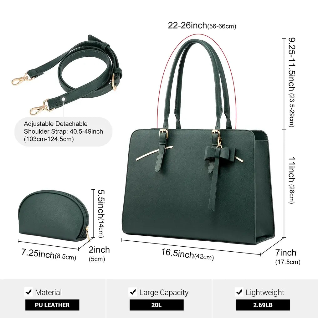 HKM-223123 Modern Waterproof PU Leather Laptop Tote Bag for Women, Fits 15.6 Inch Computers, Ideal for Business and Office Use