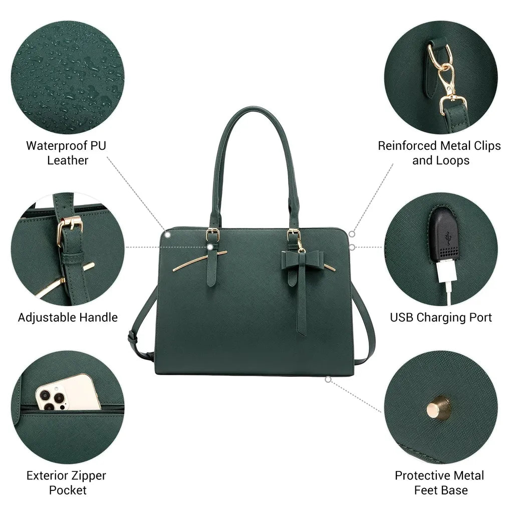 HKM-223123 Modern Waterproof PU Leather Laptop Tote Bag for Women, Fits 15.6 Inch Computers, Ideal for Business and Office Use