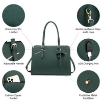 HKM-223123 Modern Waterproof PU Leather Laptop Tote Bag for Women, Fits 15.6 Inch Computers, Ideal for Business and Office Use