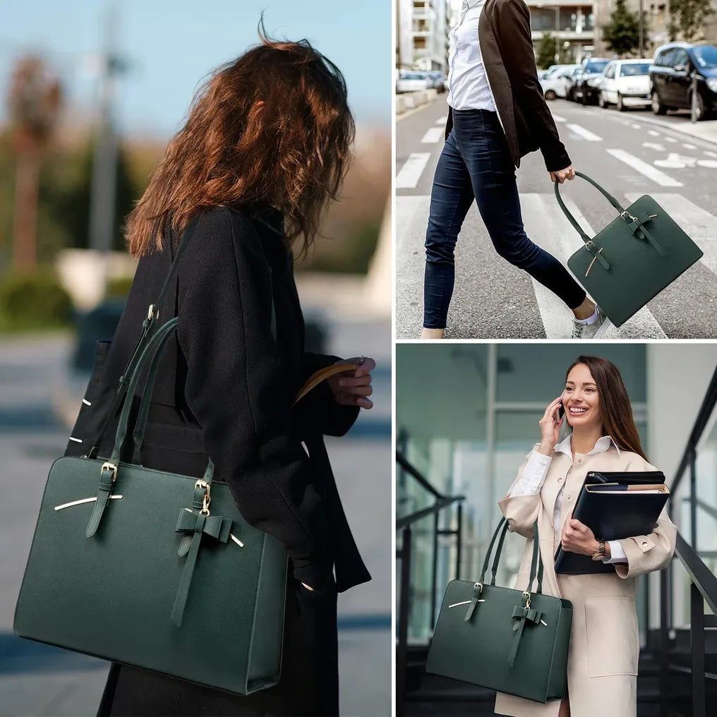 HKM-223123 Modern Waterproof PU Leather Laptop Tote Bag for Women, Fits 15.6 Inch Computers, Ideal for Business and Office Use