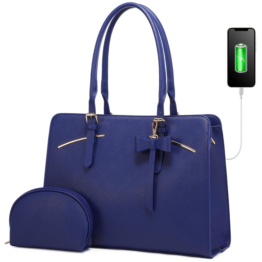 HKM-223123 Modern Waterproof PU Leather Laptop Tote Bag for Women, Fits 15.6 Inch Computers, Ideal for Business and Office Use