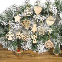 HKM-223187 Wooden Hollow Pendant Box Set for Christmas Decorations - 12 Pieces, 12x12x1 cm