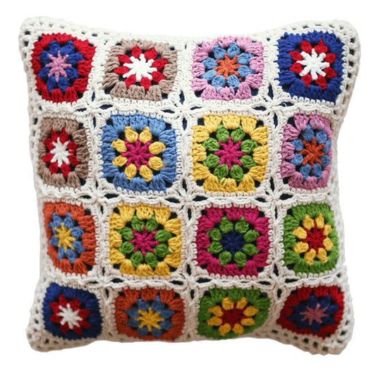 HKM-223251 Handmade Nordic-Style Crocheted Flower Hug Pillow in Plush Beige, 38cm & 45cm with Free Cushion Core