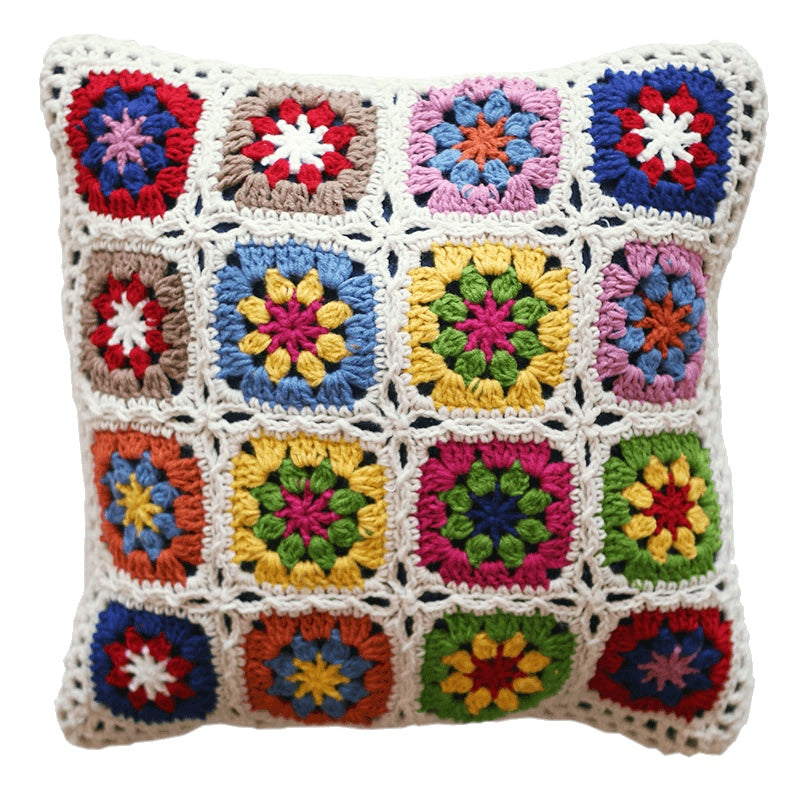 HKM-223251 Handmade Nordic-Style Crocheted Flower Hug Pillow in Plush Beige, 38cm & 45cm with Free Cushion Core