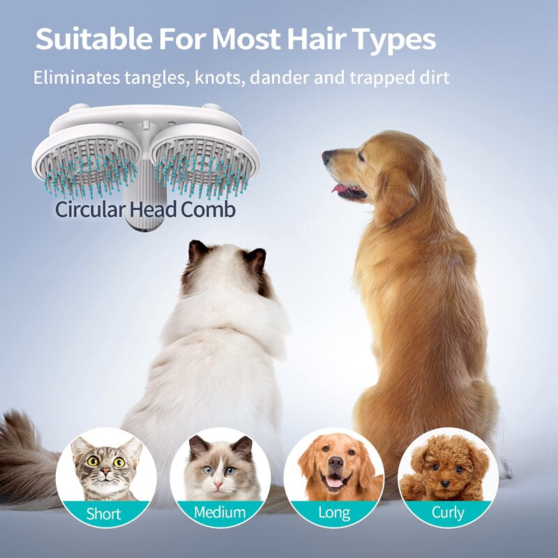HKM-2234813 Double-Headed Negative Ion Pet Brush for Cats and Dogs with Self-Cleaning Feature