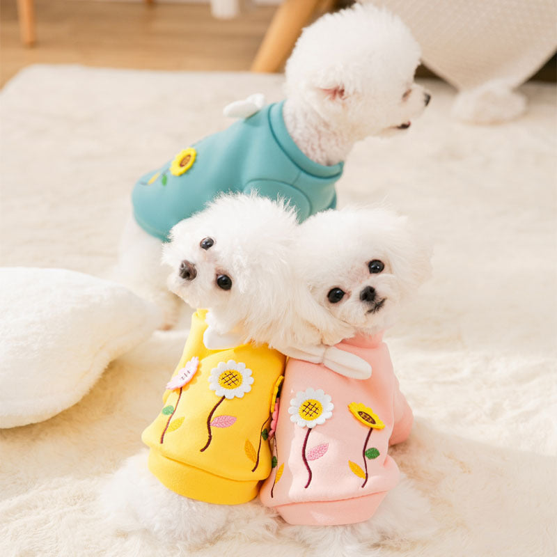 HKM-223827 Three-Dimensional Flower Embroidered Sweater for Small Pets in Yellow, Green, and Pink