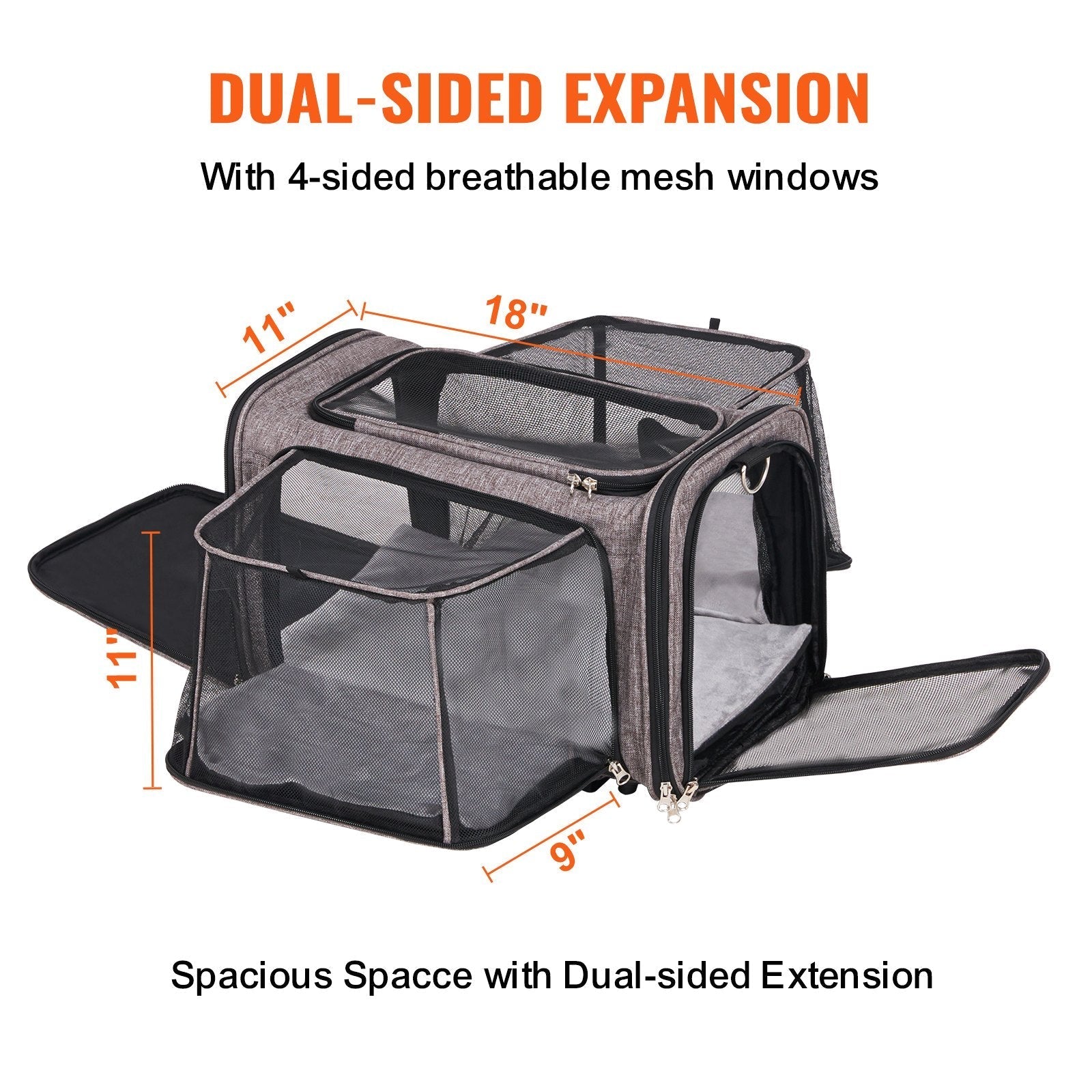 HKM-2241213 Rolling Pet Carrier with Wheels, Airline Approved, Comfortable Design, for Pets Under 25 lbs, Includes Folding Bowl, Grey
