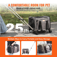 HKM-2241213 Rolling Pet Carrier with Wheels, Airline Approved, Comfortable Design, for Pets Under 25 lbs, Includes Folding Bowl, Grey