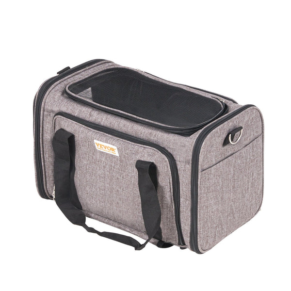 HKM-2241213 Rolling Pet Carrier with Wheels, Airline Approved, Comfortable Design, for Pets Under 25 lbs, Includes Folding Bowl, Grey