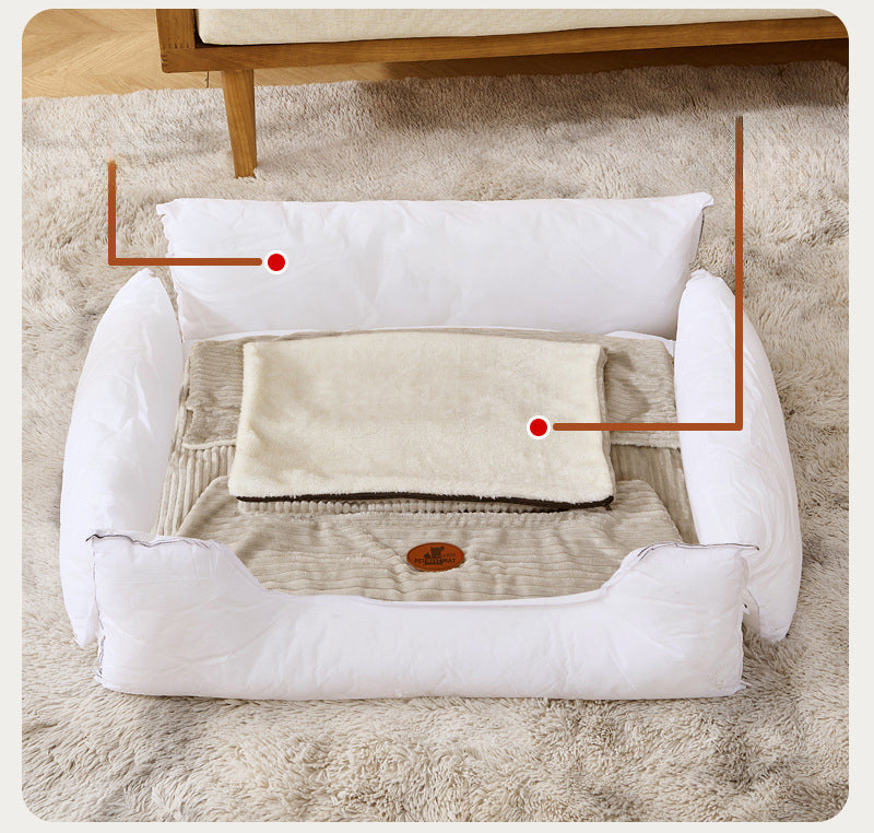 HKM-2242237 All-Season Removable Washable Dog Bed for Small to Medium Dogs with Cozy Cushion and Cat Nest