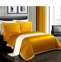 HKM-224531 Cotton Solid Color Quilted Bed Cover Set - Four-Piece Bedding Collection