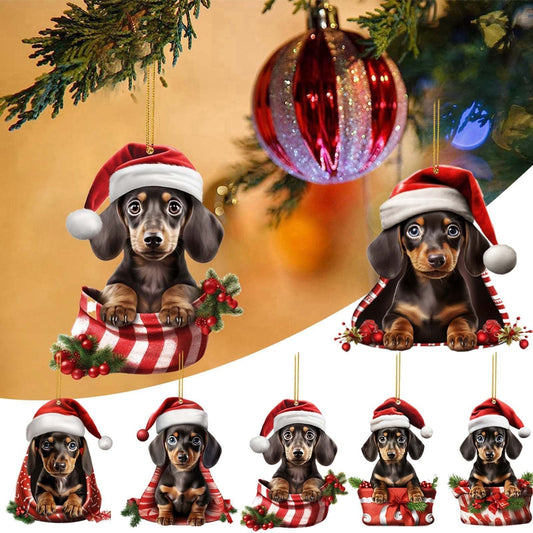 HKM-224531 Cute Dog Flat Pendant Christmas Tree Decoration in Various Colors