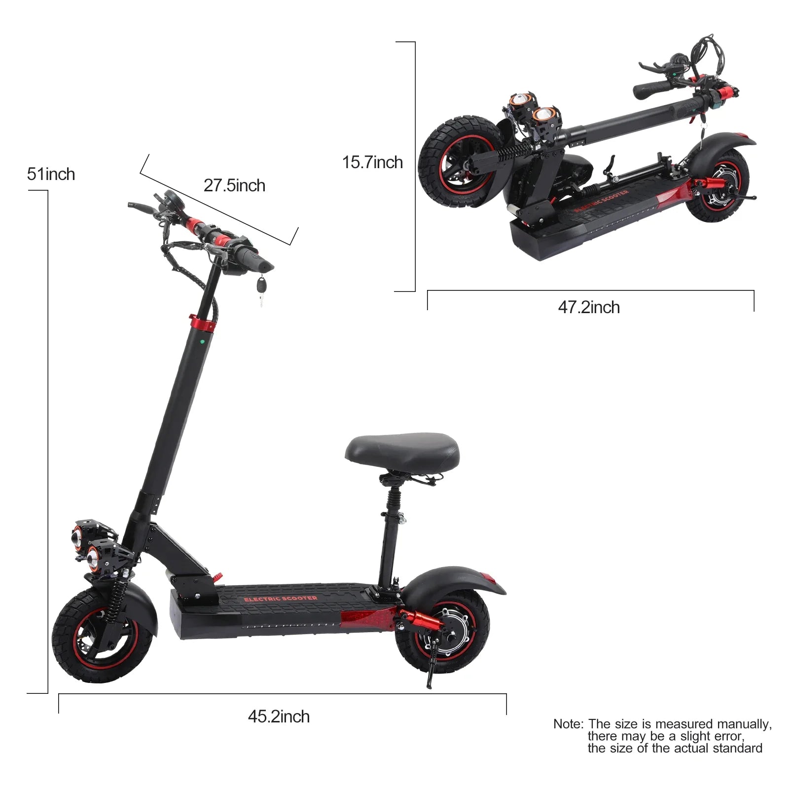 HKM-224595 Foldable Electric Scooter 48V 15Ah, 800W Motor, 55km Range, Off-Road Tires, Dual Suspension