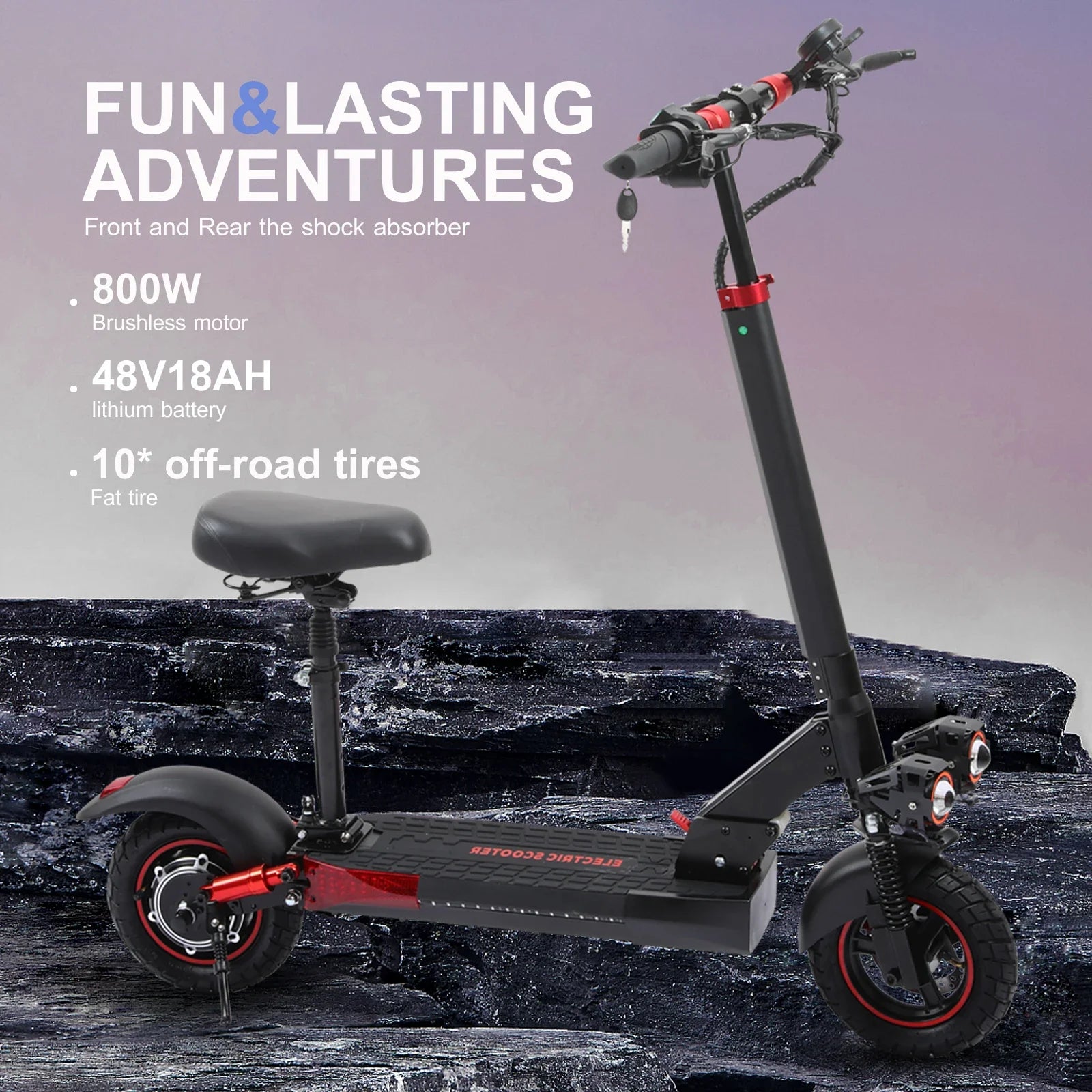 HKM-224595 Foldable Electric Scooter 48V 15Ah, 800W Motor, 55km Range, Off-Road Tires, Dual Suspension