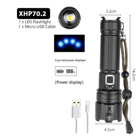 HKM-224595 USB Rechargeable Zoom Glare Flashlight with Power Display for Outdoor Activities