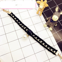 HKM-2246717 Fragrant Pearl Single Rope Dog Necklace - Cute Design in Black and Milky White, Multiple Sizes Available