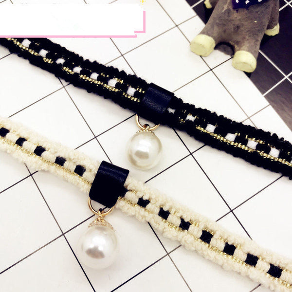 HKM-2246717 Fragrant Pearl Single Rope Dog Necklace - Cute Design in Black and Milky White, Multiple Sizes Available