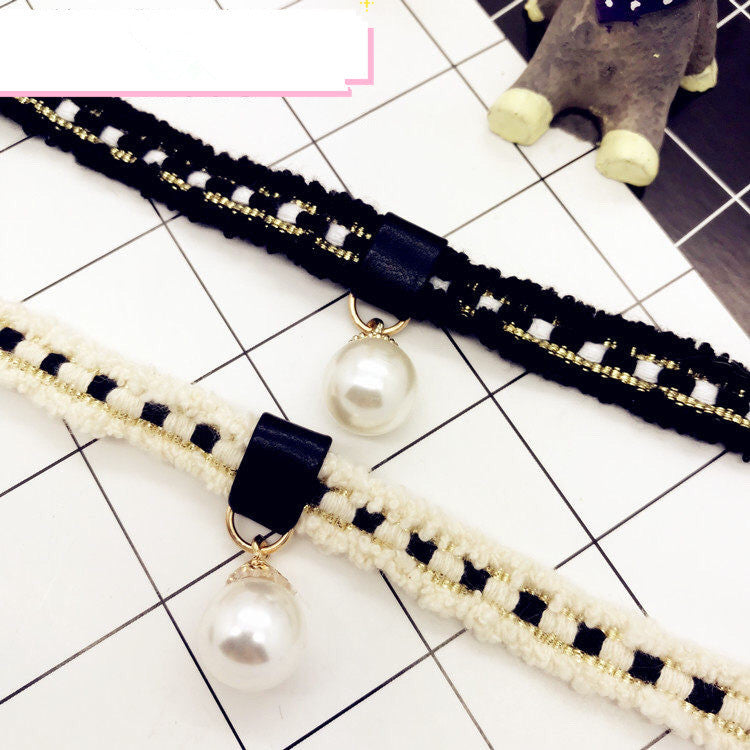 HKM-2246717 Fragrant Pearl Single Rope Dog Necklace - Cute Design in Black and Milky White, Multiple Sizes Available