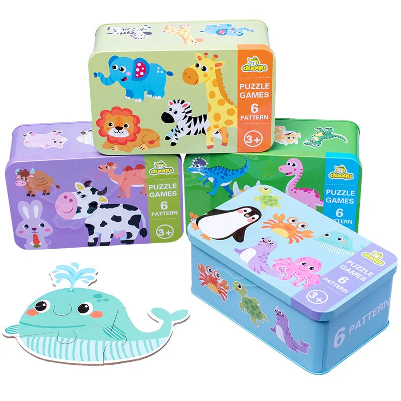 HKM-224723 3D Wooden Animal Puzzle in Iron Box for Early Learning - Educational Toy Under 50 Pieces