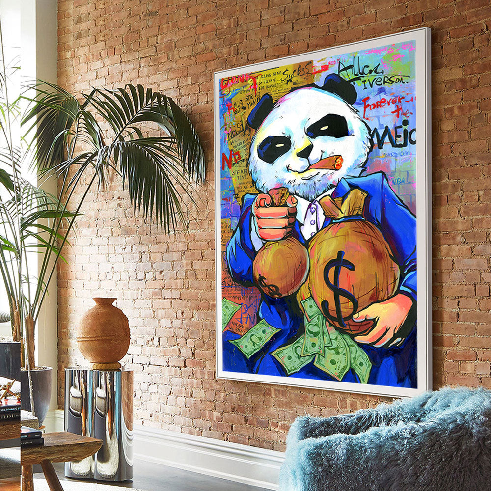 HKM-224723 Funny Money Bag Canvas Painting - Modern Flat Design, Frameless Decorative Artwork on Oil Canvas, Rectangle Shape