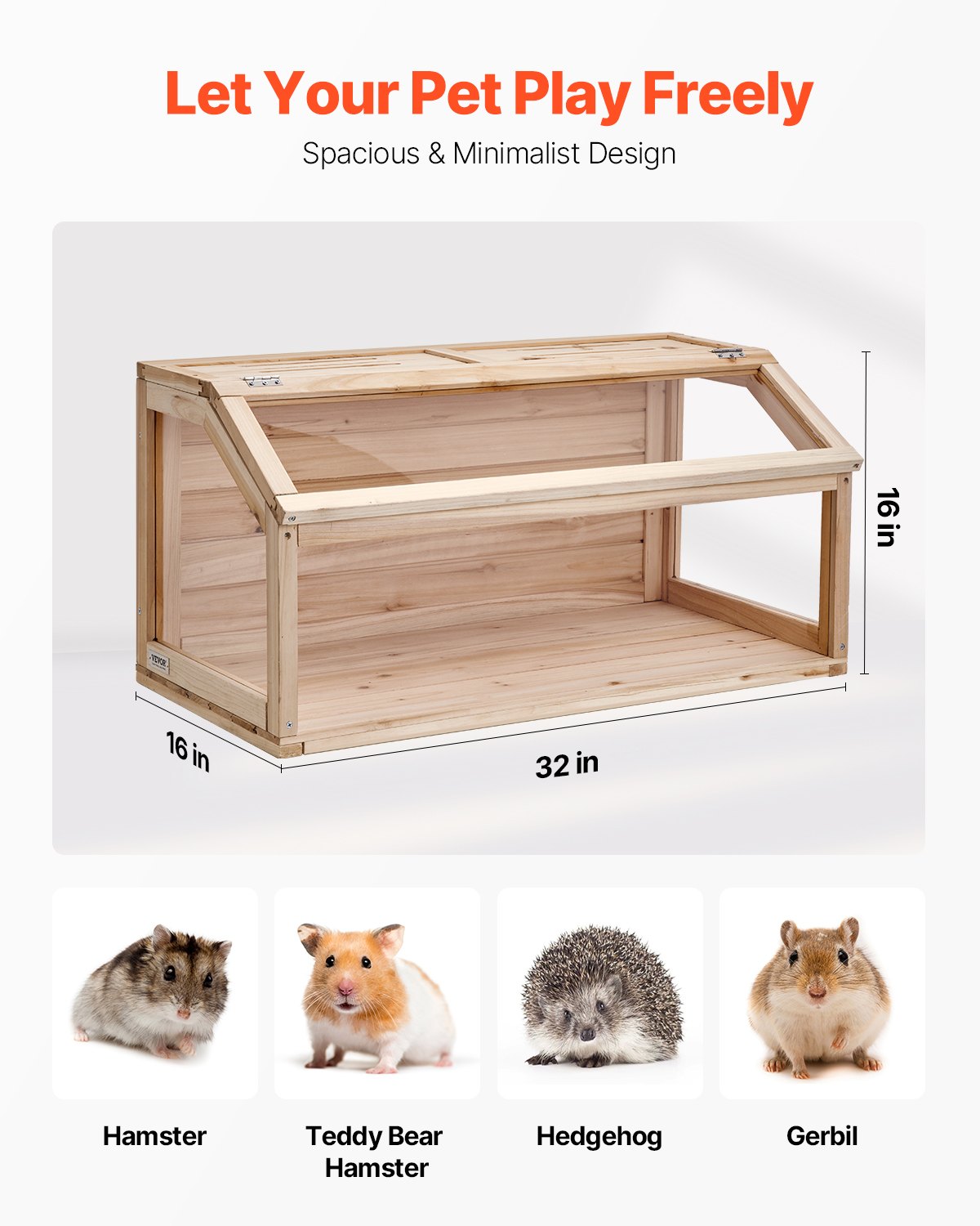HKM-2248381 Wooden Hamster Cage Habitat with Clear Acrylic Panels for Small Animals