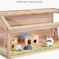 HKM-2248381 Wooden Hamster Cage Habitat with Clear Acrylic Panels for Small Animals