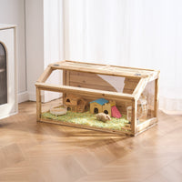HKM-2248381 Wooden Hamster Cage Habitat with Clear Acrylic Panels for Small Animals