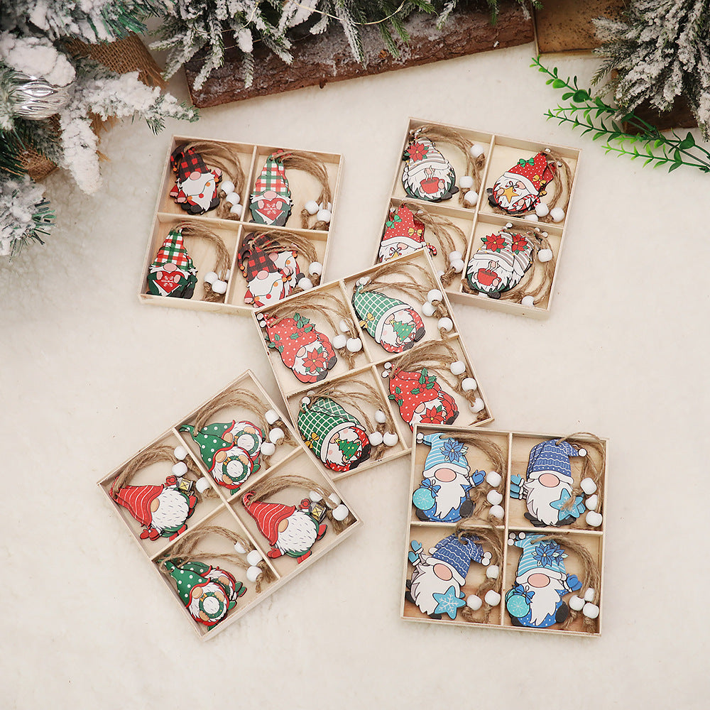 HKM-224851 Wooden Christmas Faceless Doll Pendant Decoration Set - 12 PCS in Wooden Box