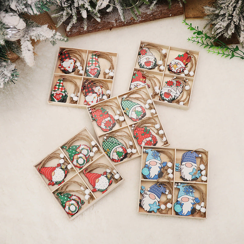 HKM-224851 Wooden Christmas Faceless Doll Pendant Decoration Set - 12 PCS in Wooden Box
