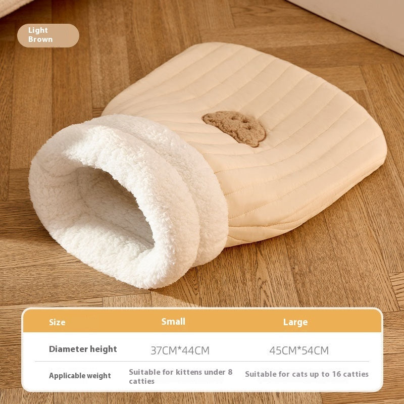 HKM-2248765 Cozy Cat Sleeping Bag with Bear Pattern - Soft Fleece & Supportive Cotton Fiber, 3D Entrance, and Machine Washable