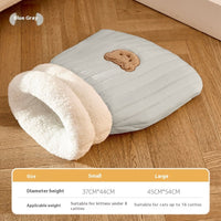 HKM-2248765 Cozy Cat Sleeping Bag with Bear Pattern - Soft Fleece & Supportive Cotton Fiber, 3D Entrance, and Machine Washable