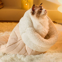 HKM-2248765 Cozy Cat Sleeping Bag with Bear Pattern - Soft Fleece & Supportive Cotton Fiber, 3D Entrance, and Machine Washable