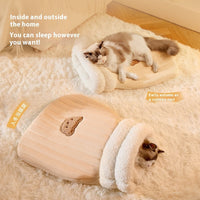 HKM-2248765 Cozy Cat Sleeping Bag with Bear Pattern - Soft Fleece & Supportive Cotton Fiber, 3D Entrance, and Machine Washable