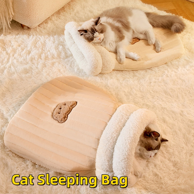 HKM-2248765 Cozy Cat Sleeping Bag with Bear Pattern - Soft Fleece & Supportive Cotton Fiber, 3D Entrance, and Machine Washable