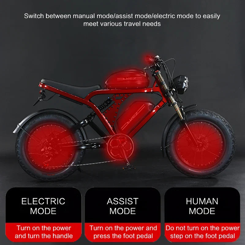 HKM-225043 High-Power 1500W Dual-Battery Electric Bike with 52V 55Ah Capacity and 120km Range
