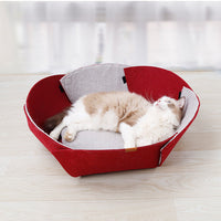 HKM-2250557 Cozy Red Felt Cat Nest with Removable Lamb Down Lining, 47cm x 40cm x 25cm