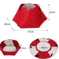 HKM-2250557 Cozy Red Felt Cat Nest with Removable Lamb Down Lining, 47cm x 40cm x 25cm