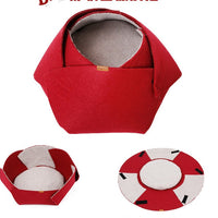HKM-2250557 Cozy Red Felt Cat Nest with Removable Lamb Down Lining, 47cm x 40cm x 25cm