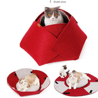 HKM-2250557 Cozy Red Felt Cat Nest with Removable Lamb Down Lining, 47cm x 40cm x 25cm