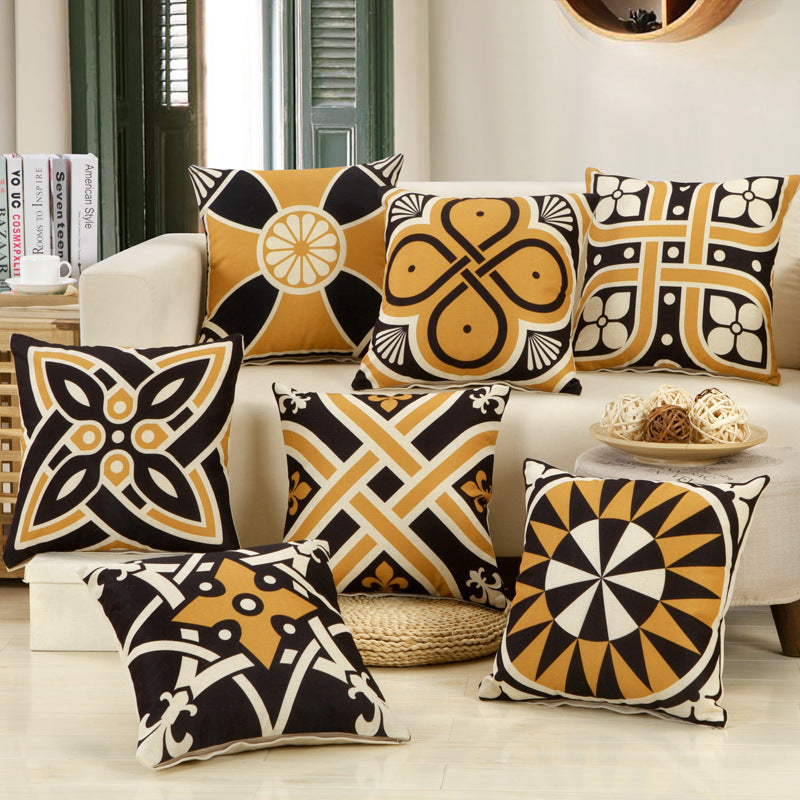 HKM-225107 Customizable Geometric Linen Cushion Cover with PP Cotton Filling - 45x45cm